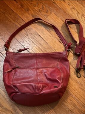 The Sak Red Leather Shoulder Bag with Adjustable Strap